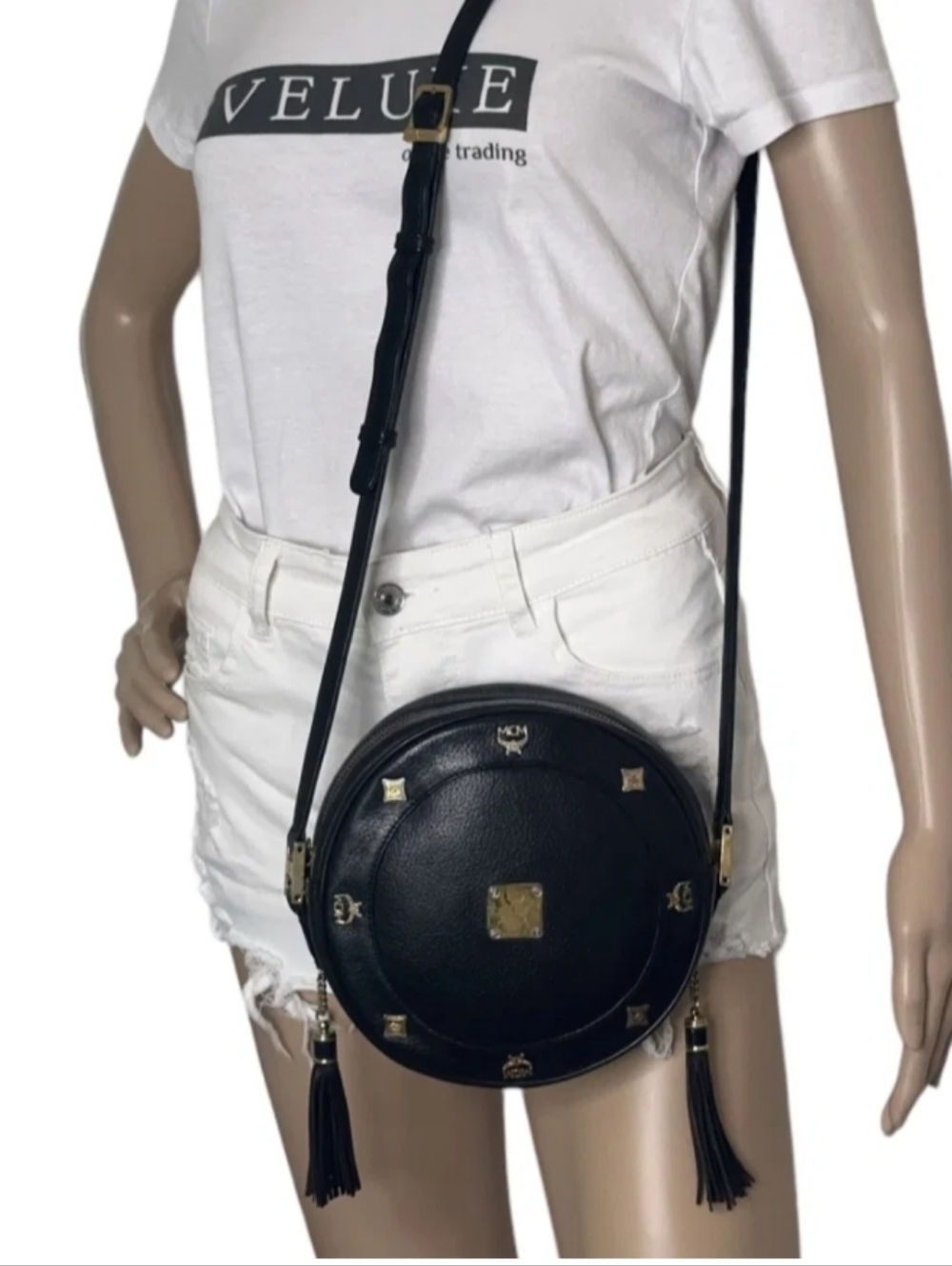 SOLD MCM Black Round Leather Crossbody with Gold Hardware and Tassels - Picture 8 of 8